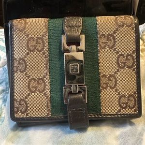Gucci Beige/Dark Brown GG Canvas and Leather Web Compact Wallet